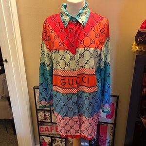 Fashion Button Down Colorful Logo Shirt Long Sleeve